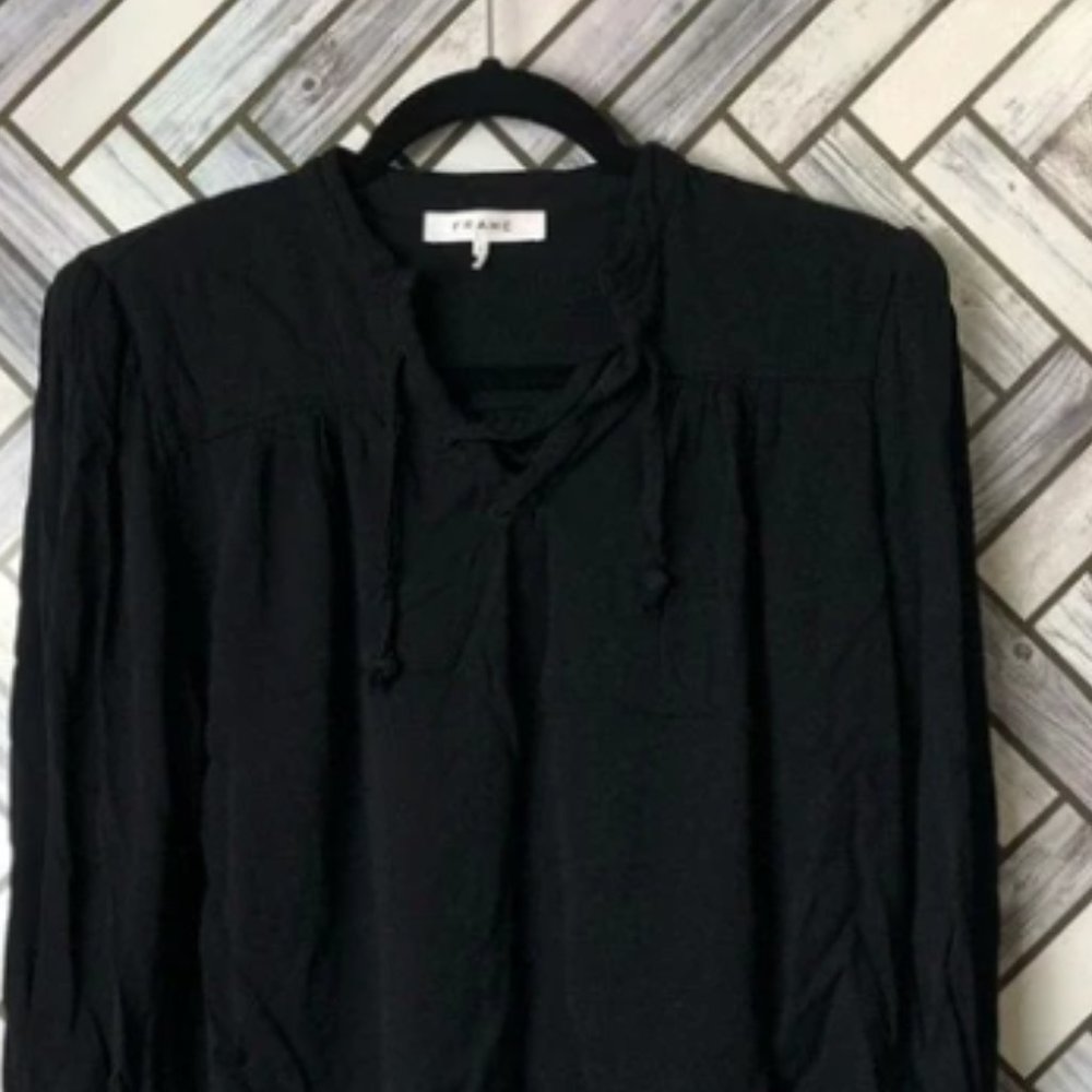 Frame Denim Black Lace Up Blouse